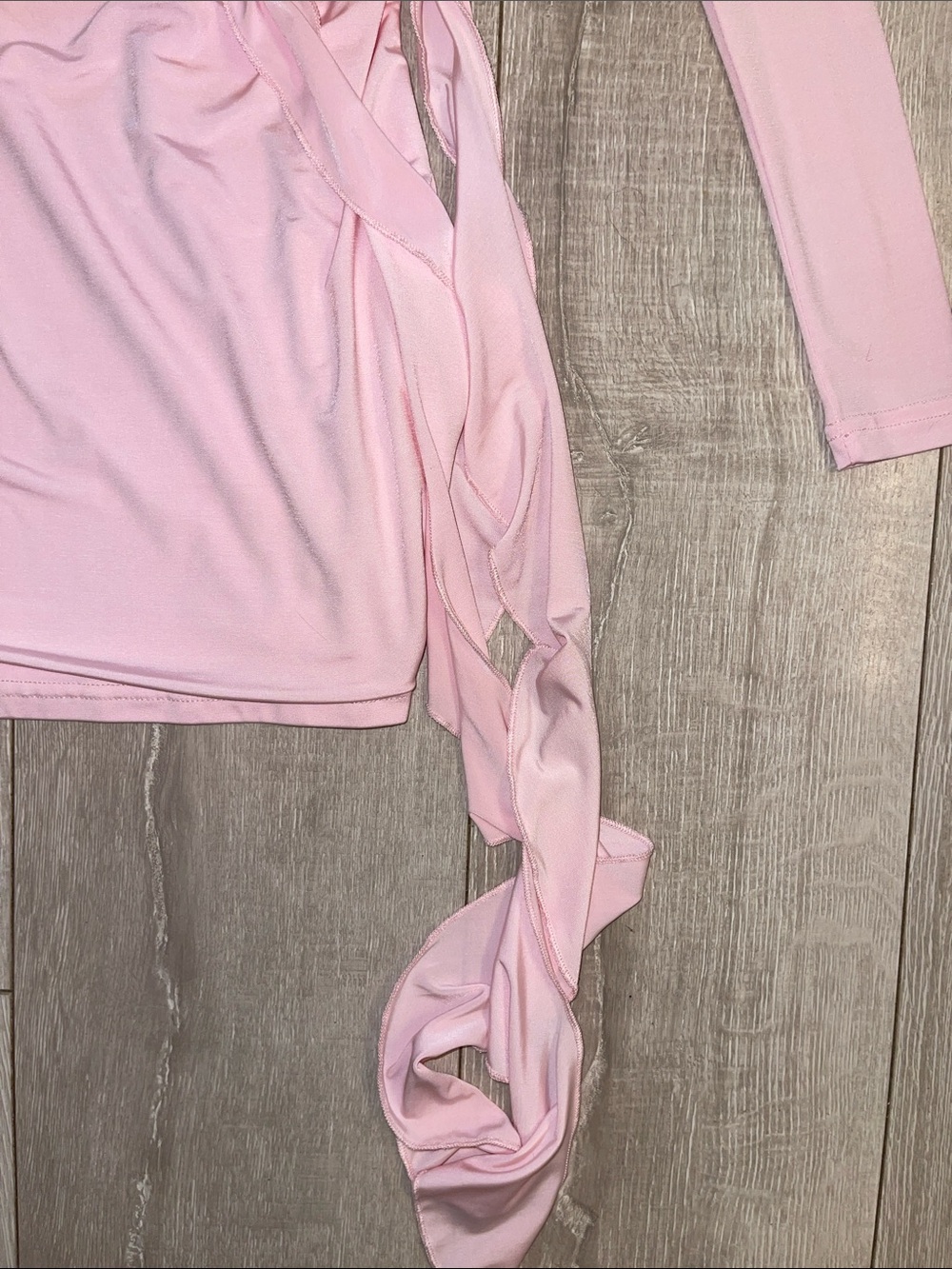 NWOT White Fox Long Sleeve Pink Mini Dress Flower Appliqué & Drape Detail XXS - Picture 6 of 7